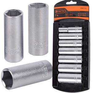 Nasadki sześciokątne długie 3/8" 10-19mm 7sztuk, CR-V, satynowane, kpl - Tactix 365115