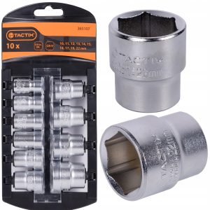Nasadki sześciokątne 3/8" 10-22mm 10sztuk, CR-V, satynowane, kpl - Tactix 365107